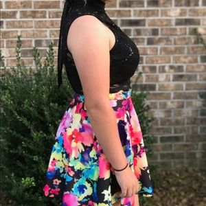 Black lace and flower bottomed dress
